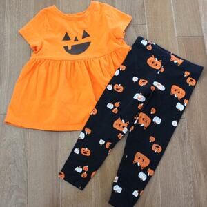 Cat and Jack Halloween Jack O Lantern 2 Piece Set Pants and Shirt Orange Black 2